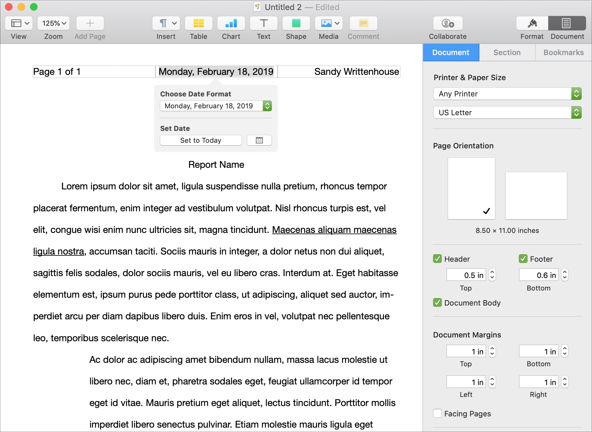 page x of y footer in word for mac